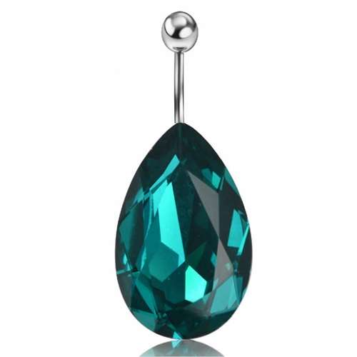 Stunning Tear Drop Belly Ring with Green CZ Stone